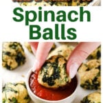hand putting spinach ball in ketchup