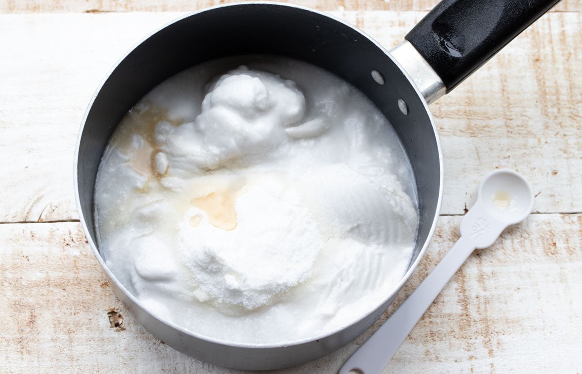 coconut milk, sweetener and vanilla in a saucepan
