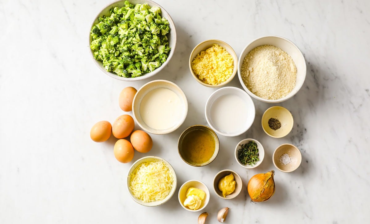 ingredients for this quiche recipe measured into bowls