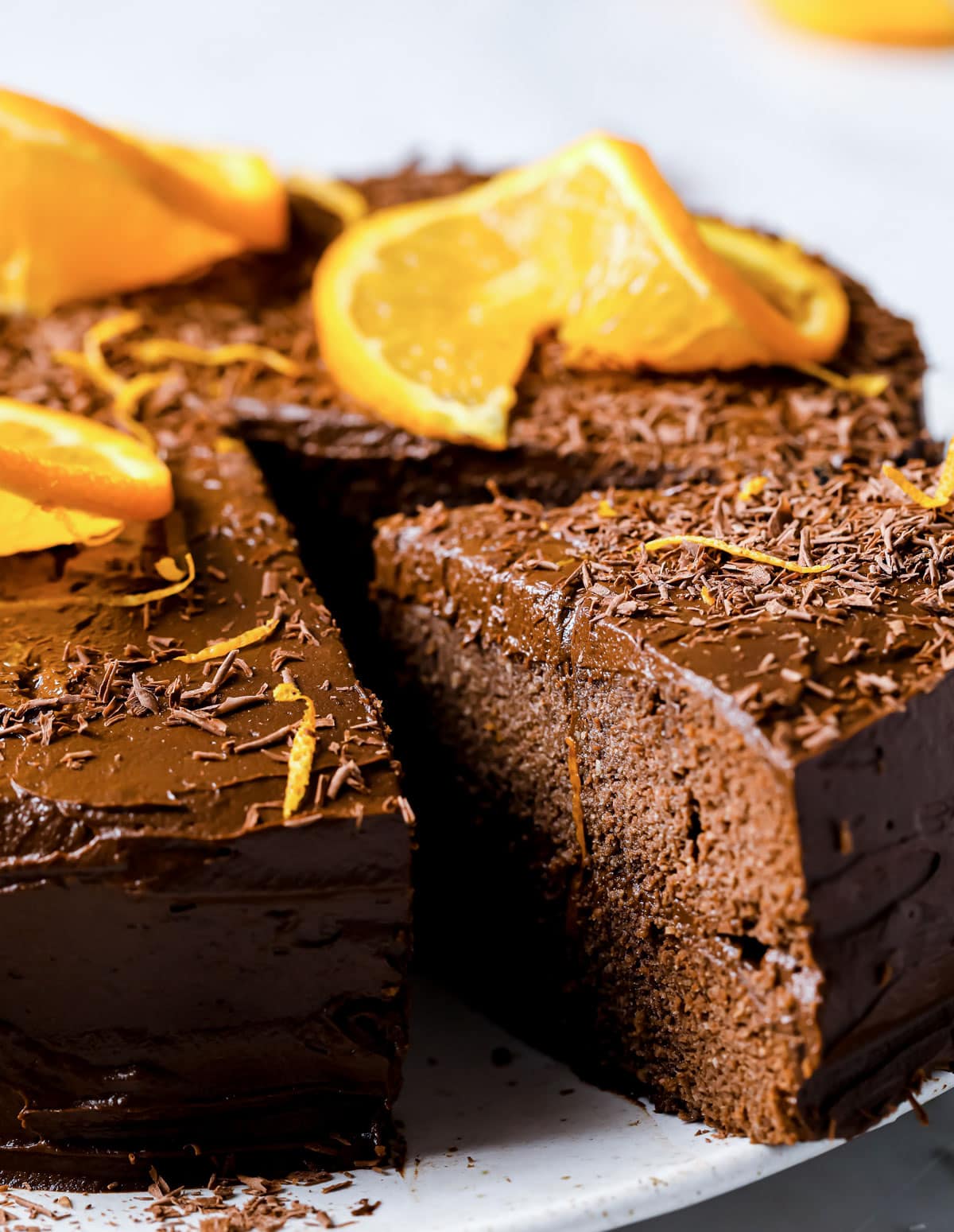 Almond flour chocolate cake with orange slices