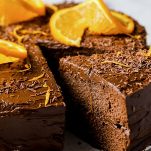 A keto chocolate orange cake slice