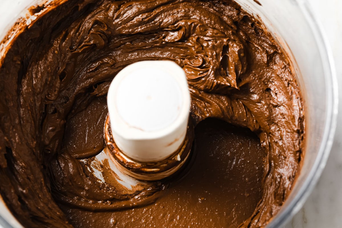 chocolate avocado frosting in a food processor