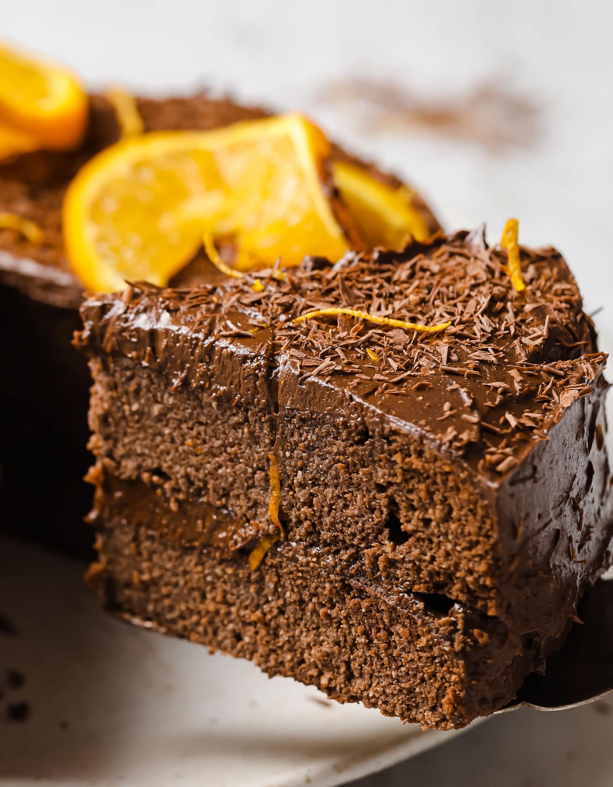 a slice of chocolate orange cake