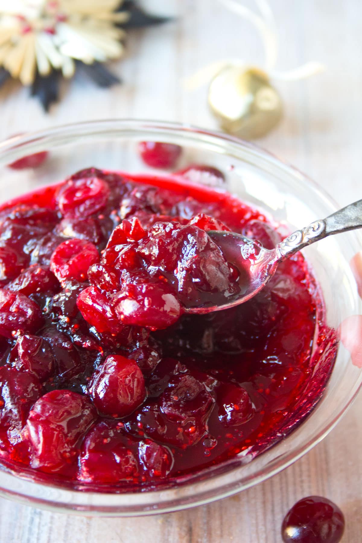 A bowl with cranberry sauce