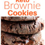 A stack of brownie cookies and a bowl with chocolate chip cookie dough.
