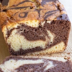 A sliced marble cake.