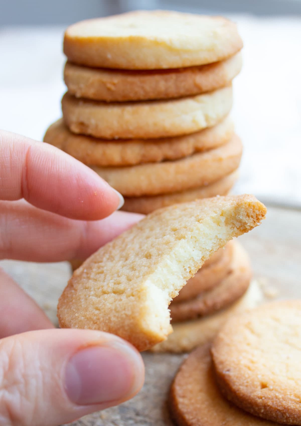 Hand holding a cookie that has been bitten into.