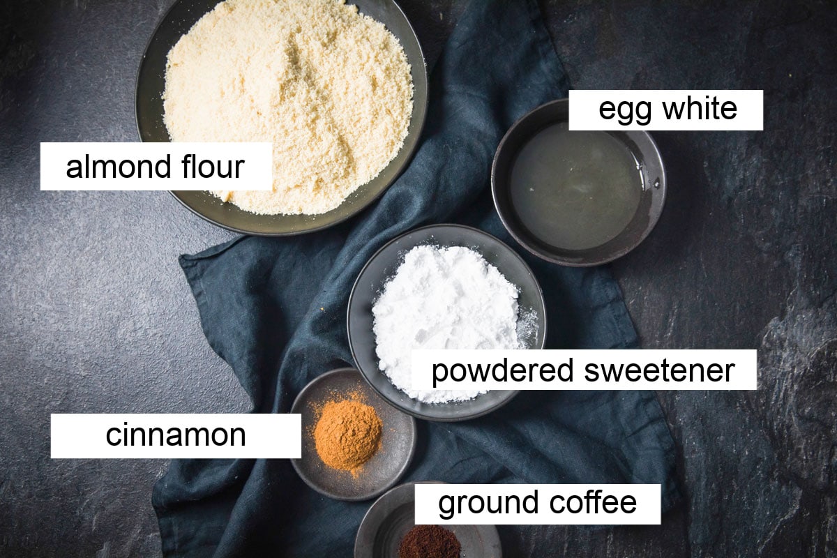 Ingredients for these cookies, measured into bowls.