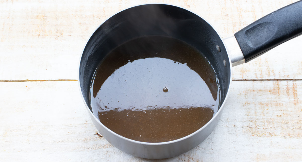 Sweetener syrup in a saucepan