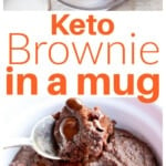 A mug brownie and a bowl with ingredients to make the recipe.