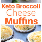 Broccoli cheese muffins in a muffin pan and a muffin on a plate, halved.