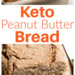 Peanut butter bread sliced and bread dough in a loaf pan.