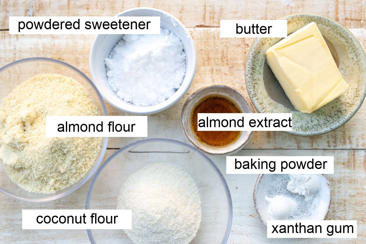 Ingredients for this recipe, measured into bowls and labelled.