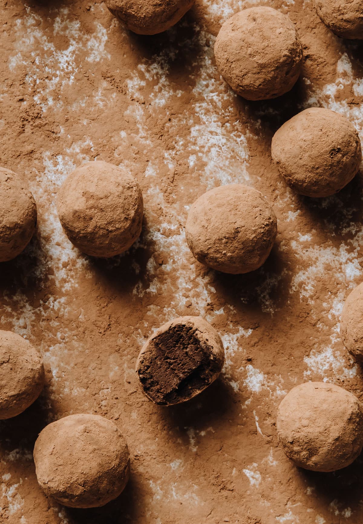 Truffles dusted with cocoa powder.