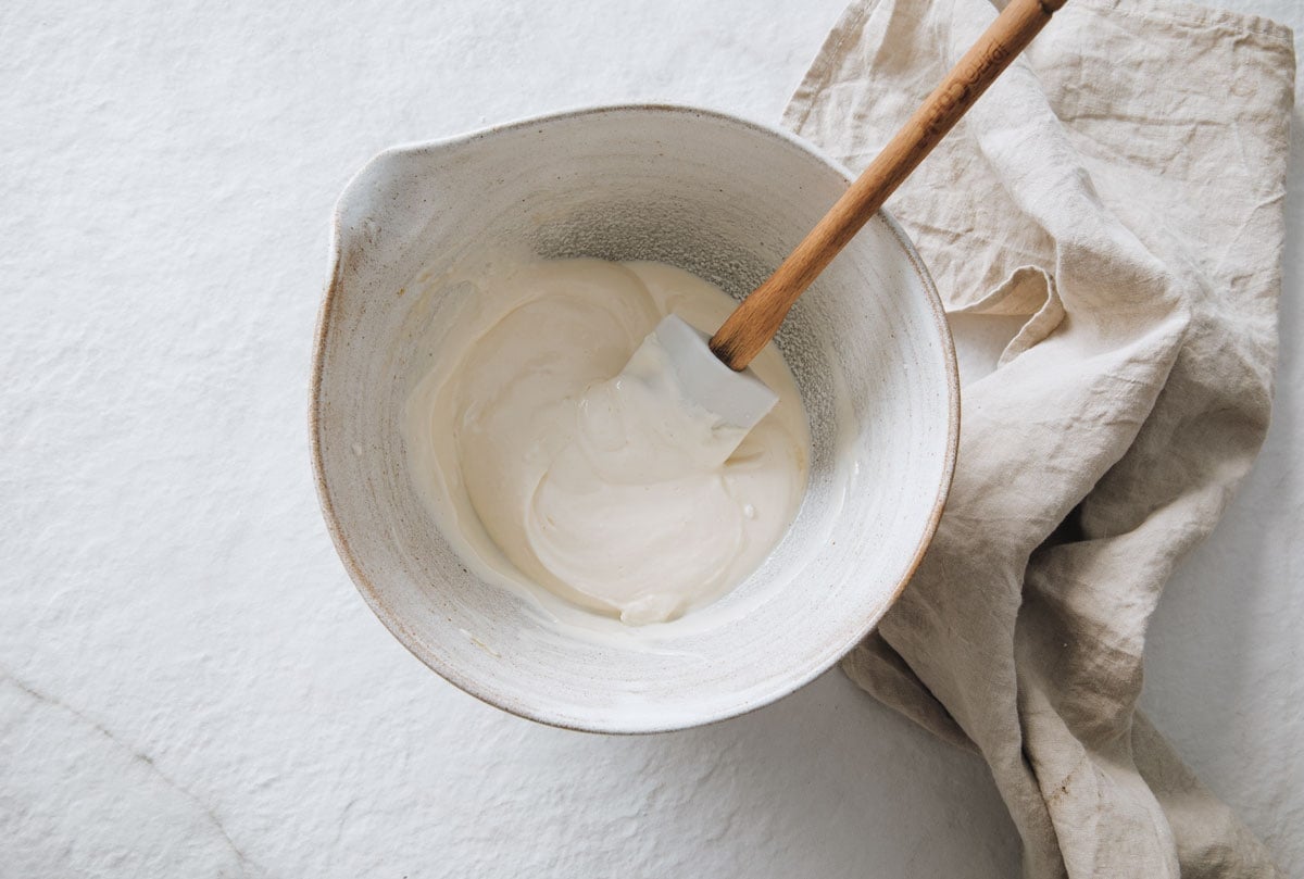 Cheesecake filling in a bowl.