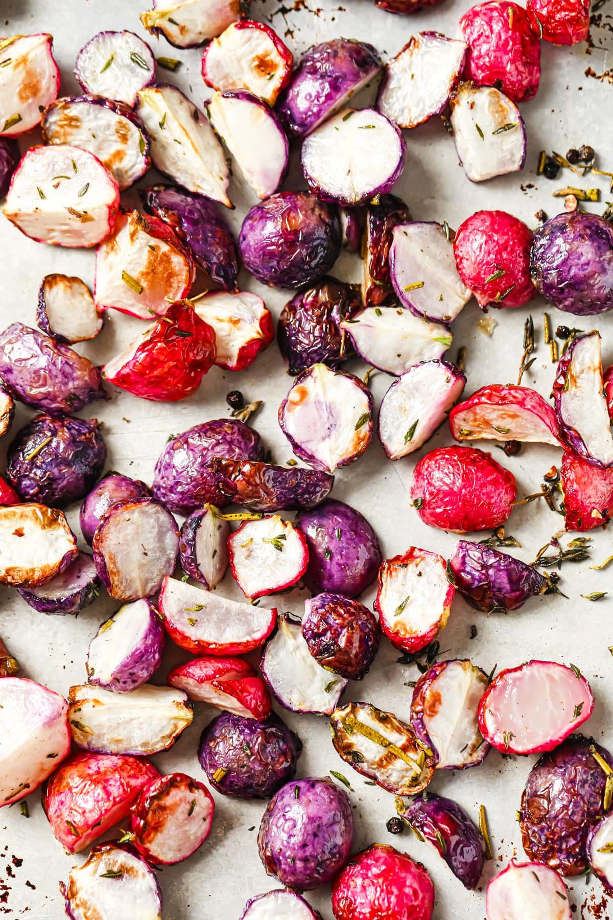 Roasted radishes with herbs.