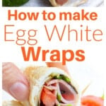 Filled egg white wraps with tomato and lettuce.