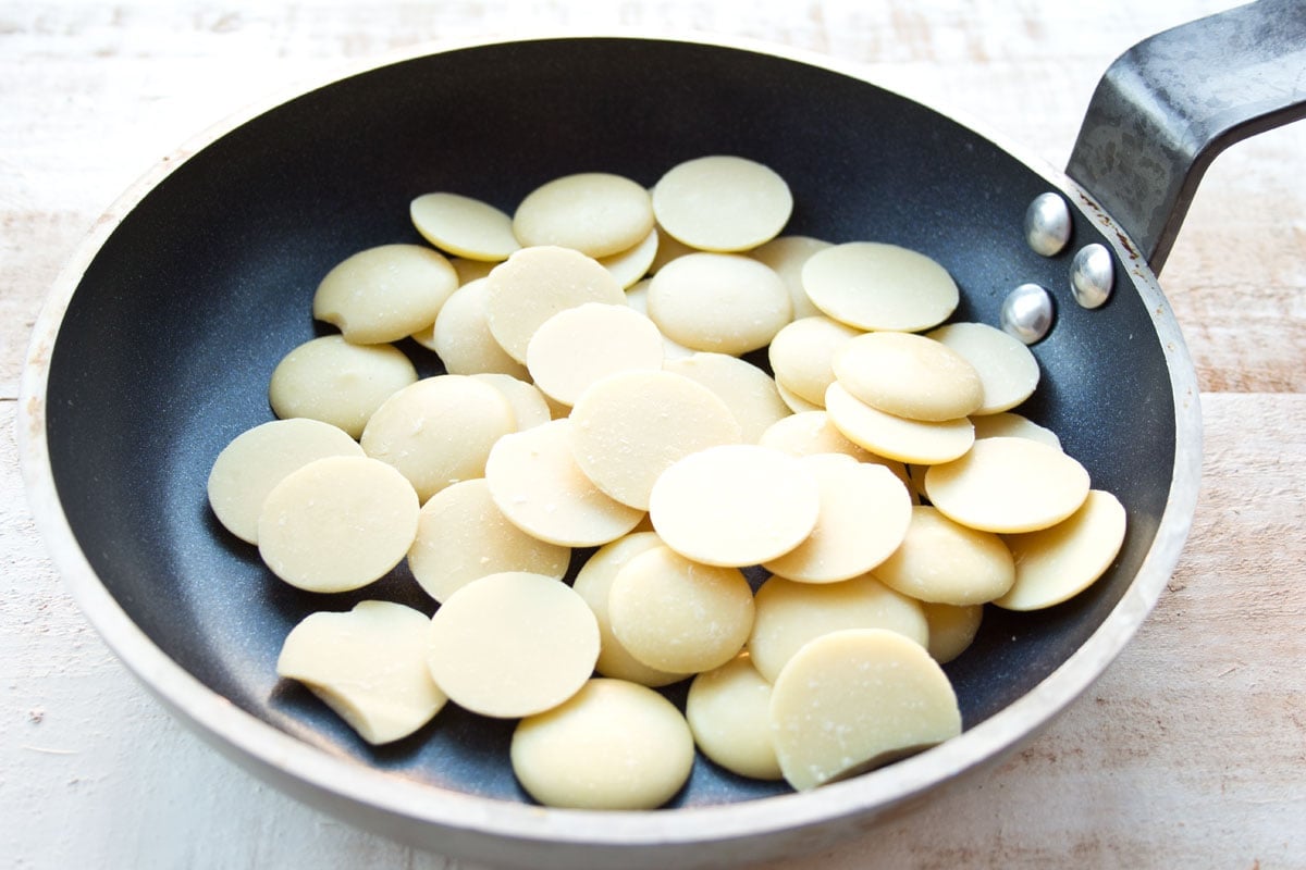 Cacao butter in pellets.