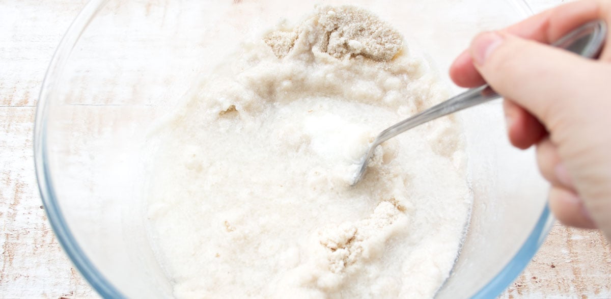 Mixing the dough with a fork.