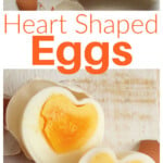 Heart shaped hard boiled egg halves and an egg being firmed into a heart shape.
