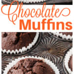Chocolate muffins in a muffin pan.