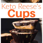 A stack of peanut butter chocolate cups and Adding peanut butter to chocolate cups.