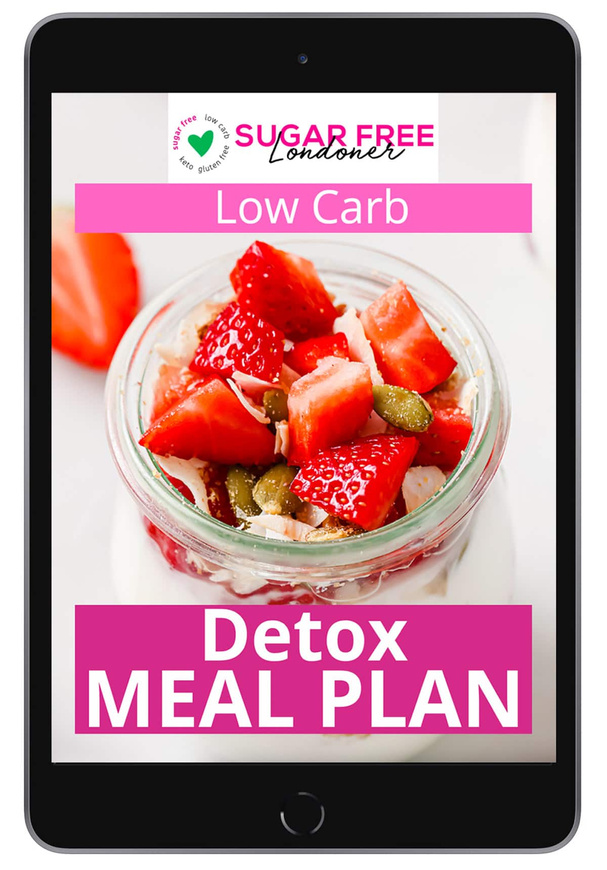 A mobile phone mockup with the title page of the detox meal plan.