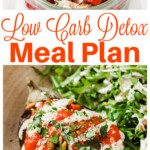 A strawberry parfait and a roasted stuffed eggplant with lettuce, both recipes from the low carb detox meal plan.