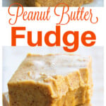 A square of peanut butter fudge and another square that is showing teeth marks.