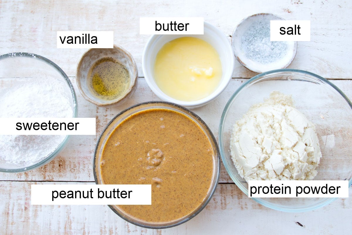 Ingredients to make this recipe, measured into bowls and labelled.