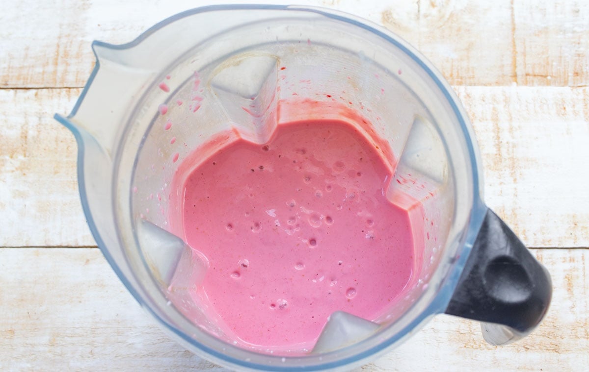 The blended smoothie in the blender jug.