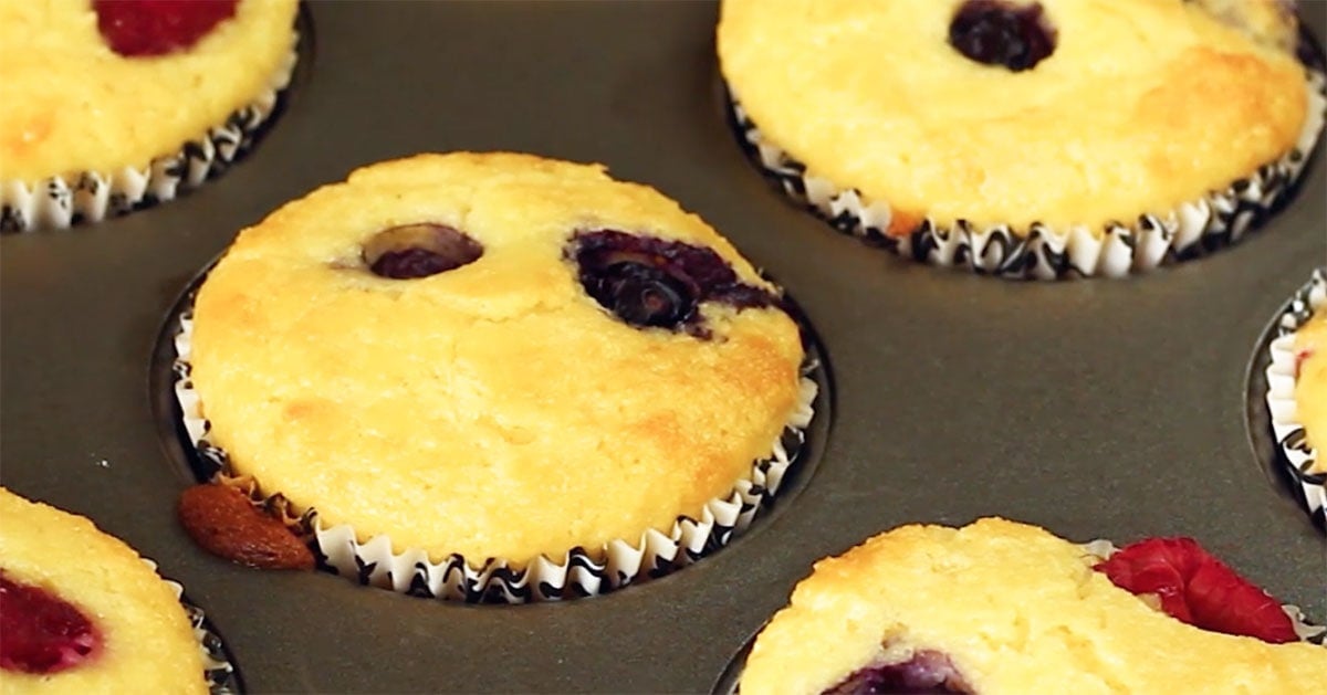 Baked muffins in a pan.