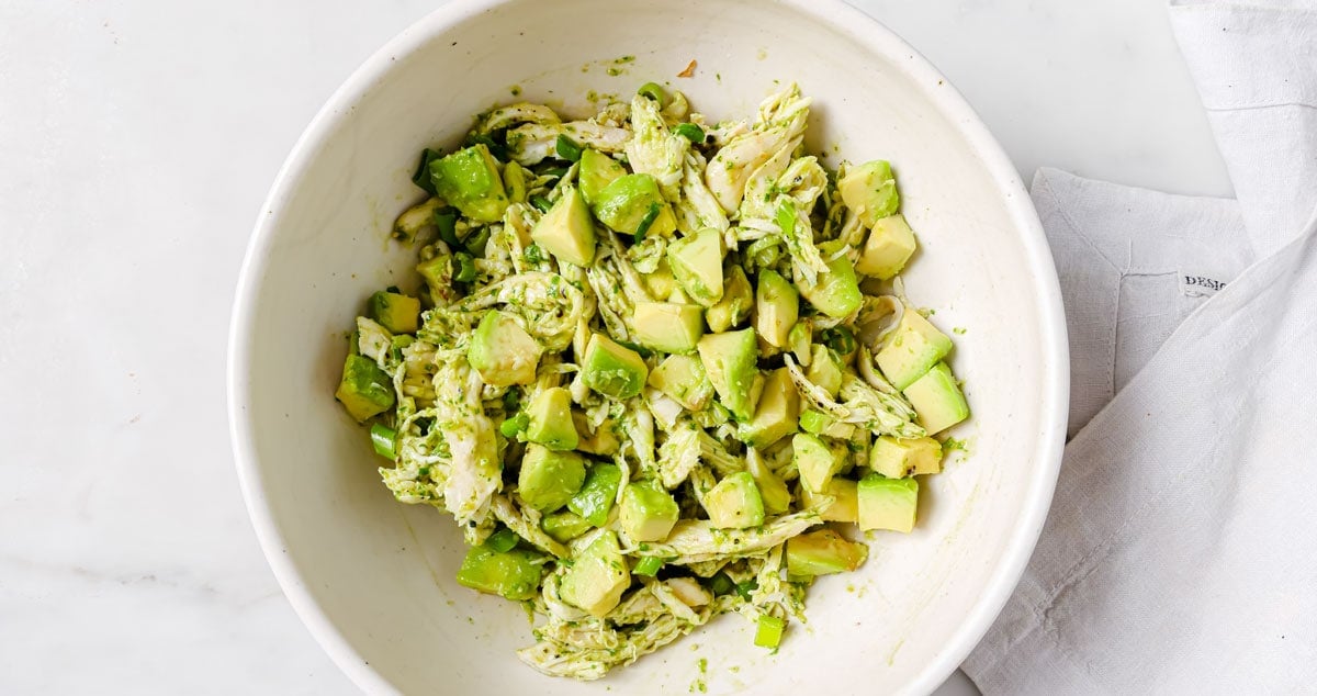 Shredded chicken and avocado cubes tossed in dressing.