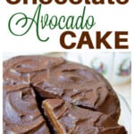 A chocolate avocado cake and avocado and other ingredients in a blender.