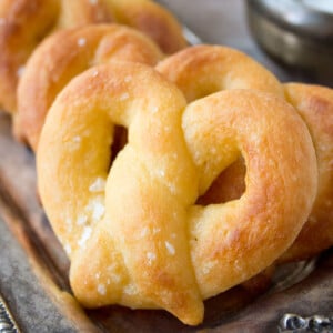 A keto pretzel with salt flakes.