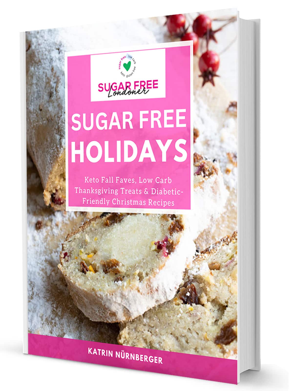 3-d mockup of the sugar-free holidays e-cookbook.