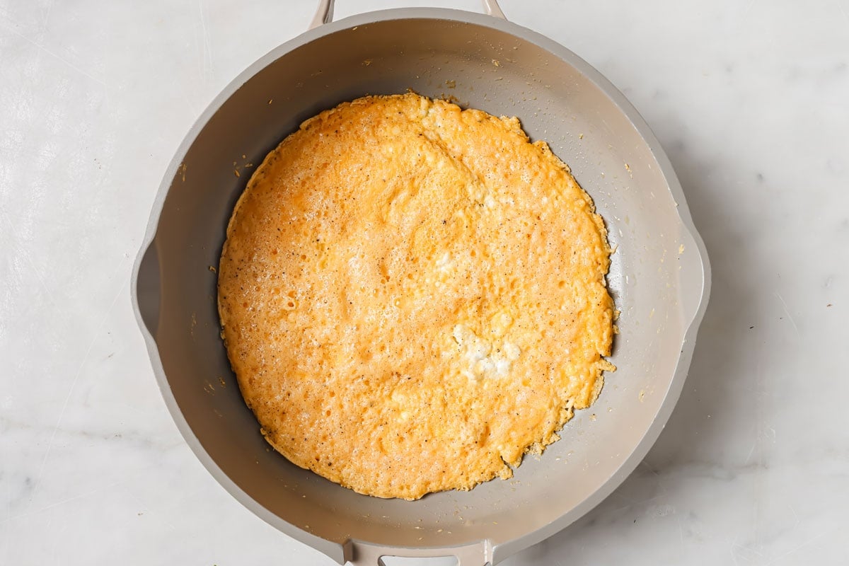 Cooked omelette in a pan.