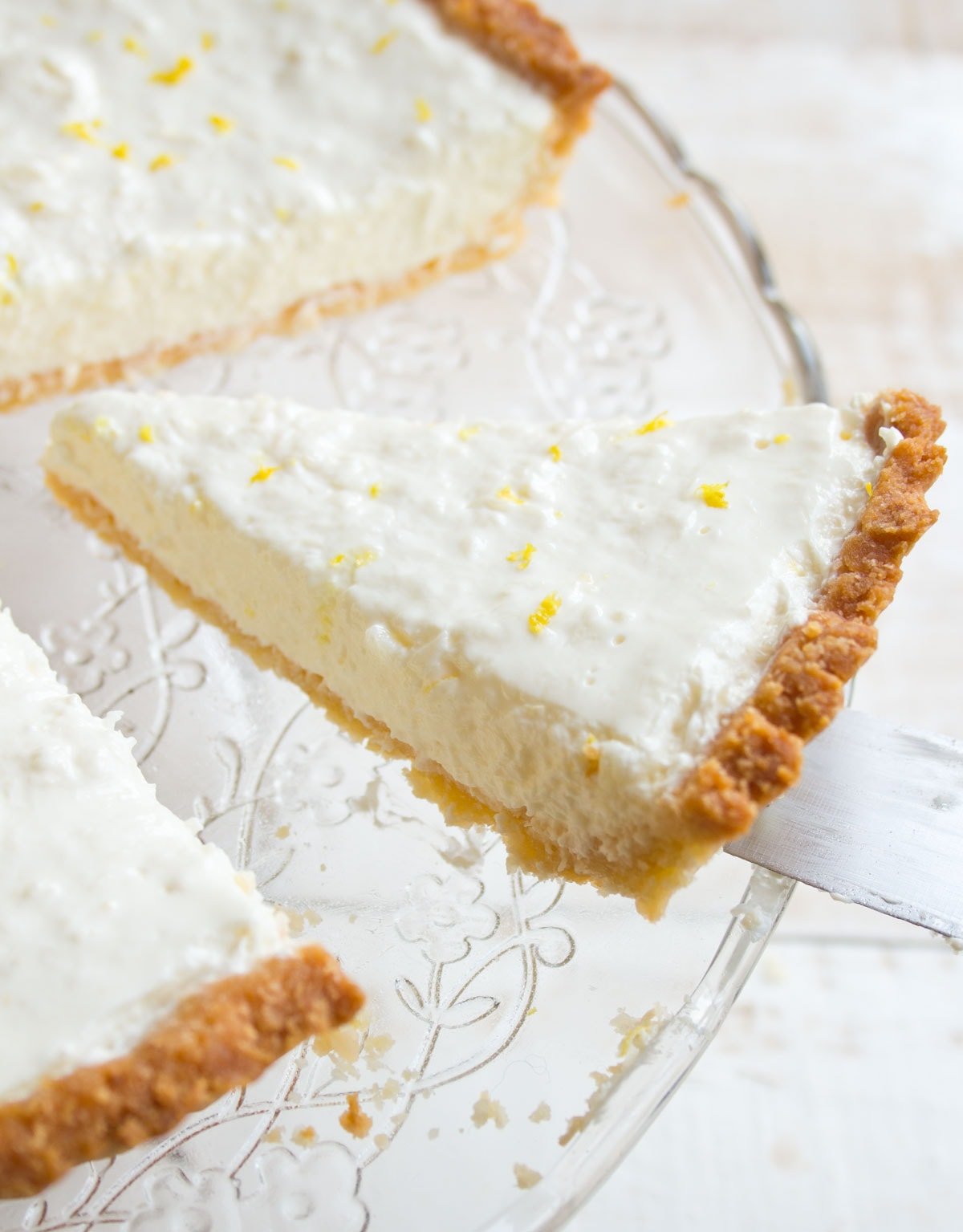 A slice of sugar free lemon cheesecake.