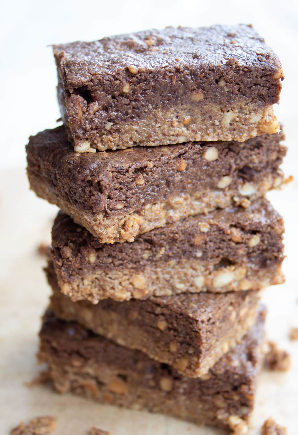 A stack of peanut butter protein bars.
