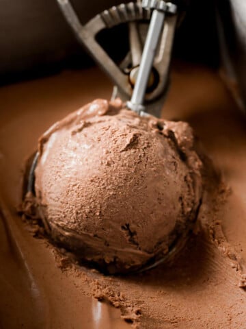 A scoop of keto chocolate ice cream.