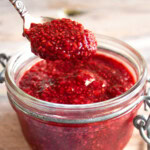 A spoonful of sugar-free chia raspberry jam.