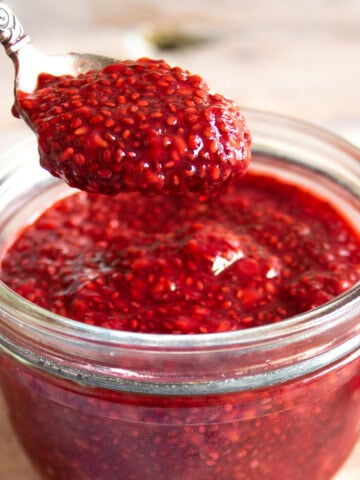 A spoonful of sugar-free chia raspberry jam.