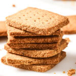 A stack of homemade keto graham crackers.