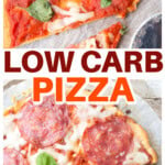 A low carb pizza topped with salami.