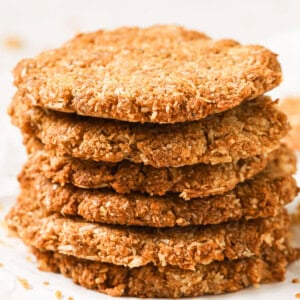 A stack of sugar free anzac biscuits.