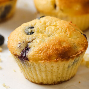 A protein muffin, with blueberries.