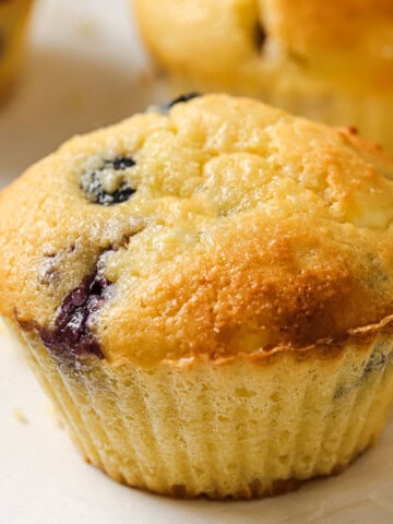 A protein muffin, with blueberries.