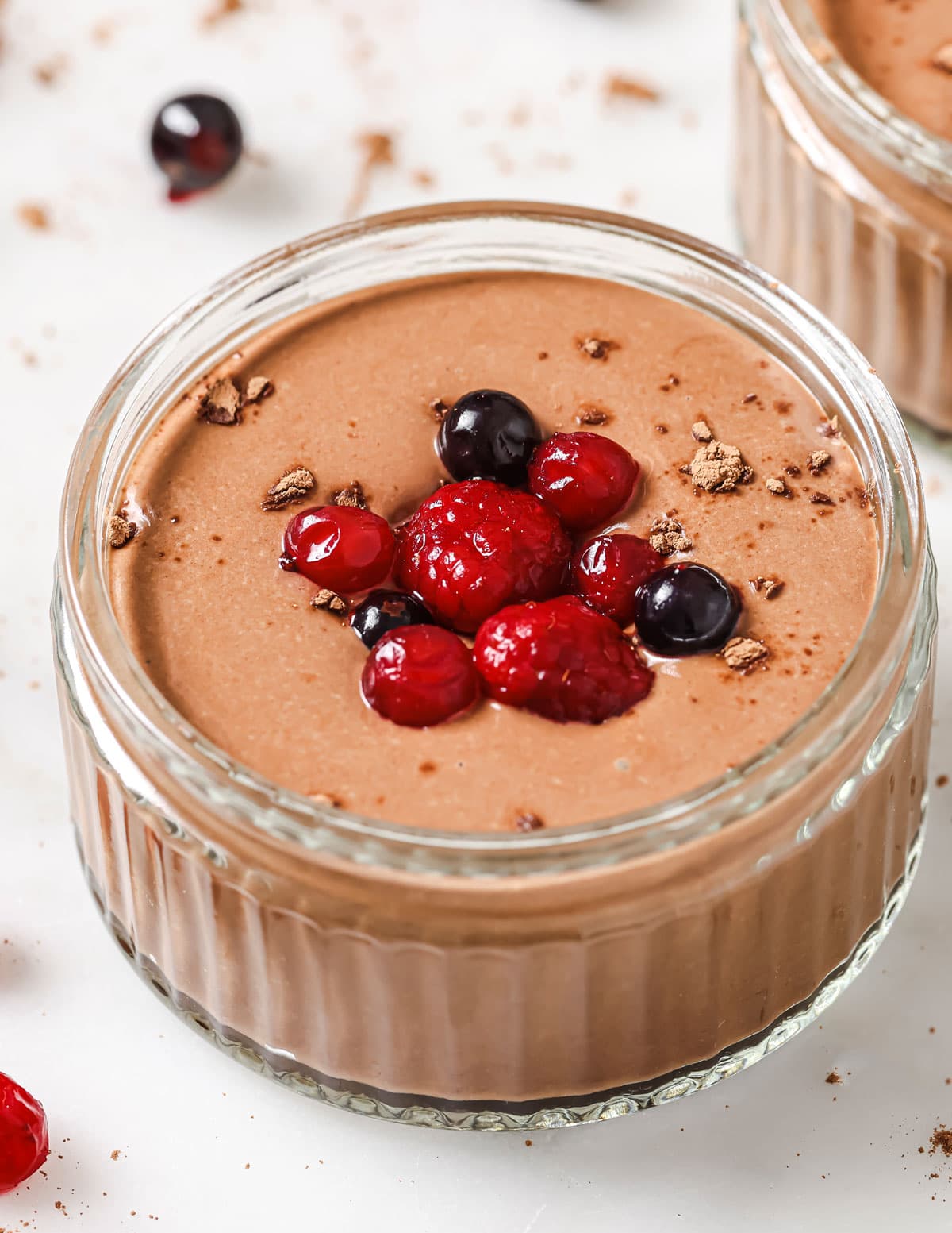 A portion of cottage cheese chocolate mousse.