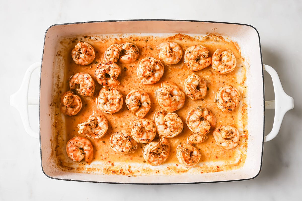 Baked shrimp in a casserole.