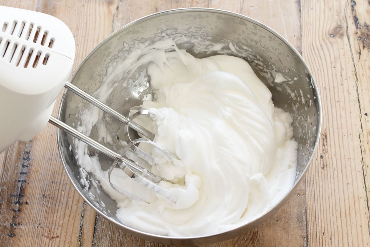 Whisked egg white and an electric mixer.